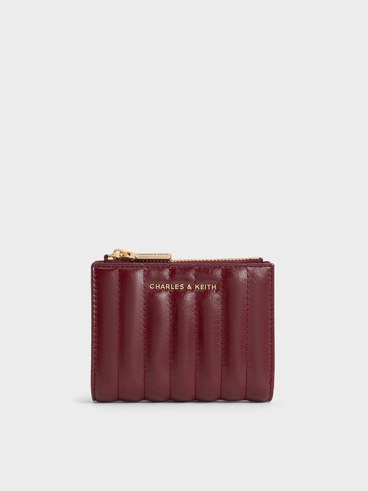 Donna Crinkle-Effect Panelled Top-Zip Wallet, Burgundy, hi-res