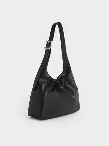 Brigette Ruched Shoulder Bag, Noir, hi-res