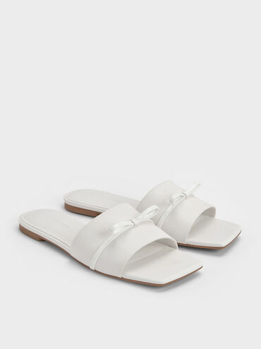 Bow Slide Sandals, White, hi-res