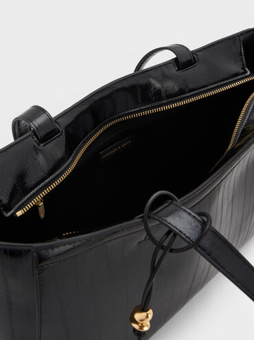 Augustine Eel-Effect Sculptural-Detail Tote Bag, Black, hi-res