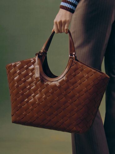 Ivette Woven Tote Bag, Chocolate, hi-res