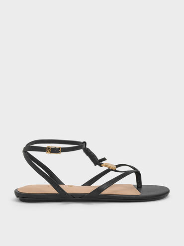 Adema Leather Strappy Thong Sandals, Black, hi-res