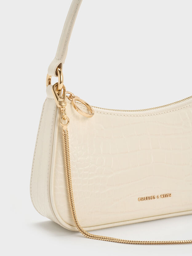Elspeth Croc-Effect Chain-Link Shoulder Bag, Cream Croco, hi-res