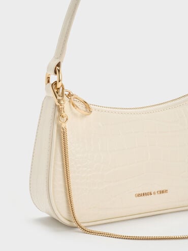 Elspeth Croc-Effect Chain-Link Shoulder Bag, Cream Croco, hi-res
