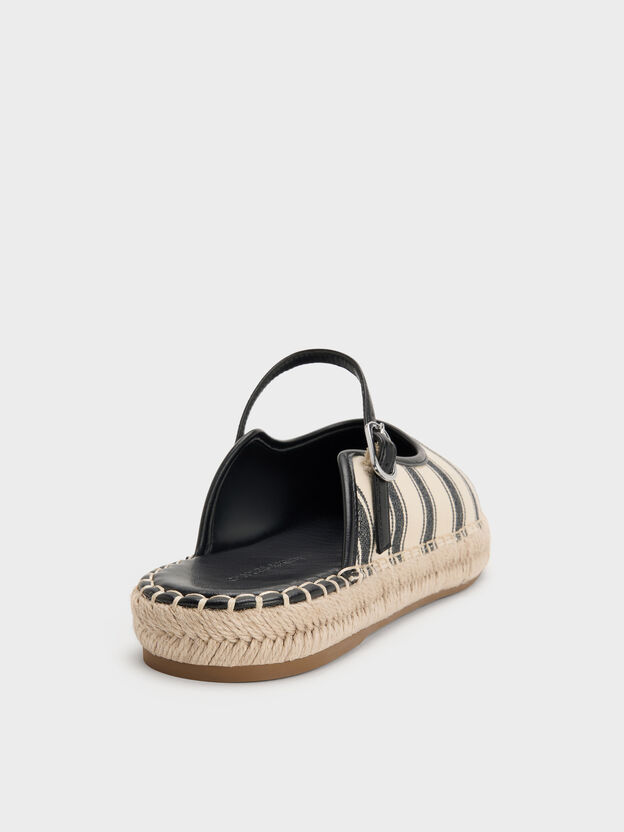 Striped Mary Jane Espadrille Mules, Black Textured, hi-res