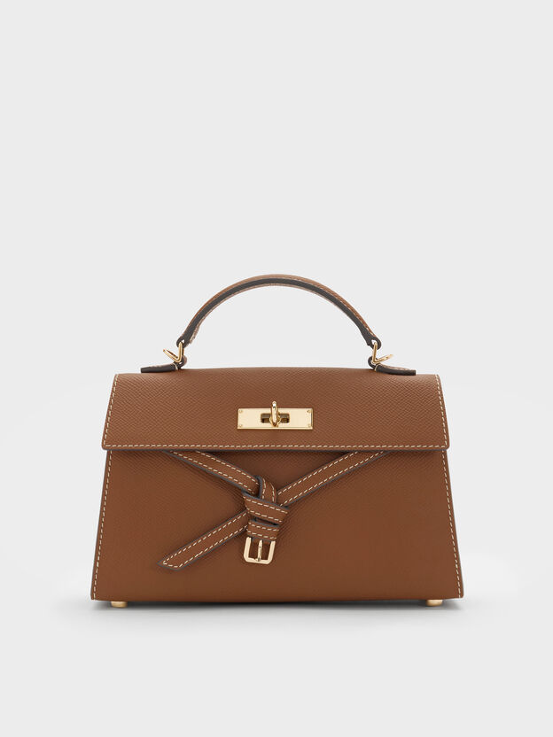 Tricha Knotted-Belt Top Handle Bag, Chocolate, hi-res
