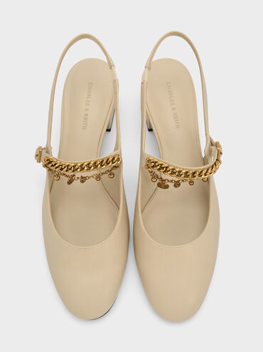 Double-Chain Charm Mary Jane Slingback Pumps, Chalk, hi-res