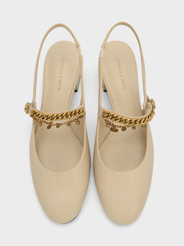 Double-Chain Charm Mary Jane Slingback Pumps, Chalk, hi-res