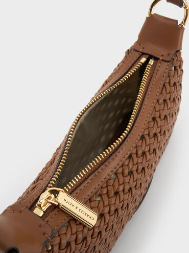 Mini Calla Woven Shoulder Bag, Chocolate, hi-res