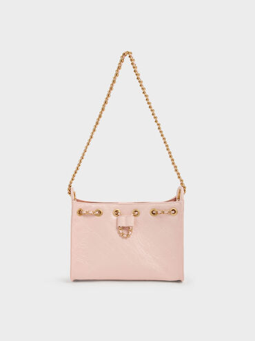 Duo Quilted Drawstring Bucket Bag, Soft Pink, hi-res