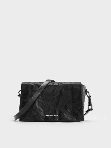 Matina Crinkle-Effect Crossbody Bag, Jet Black, hi-res