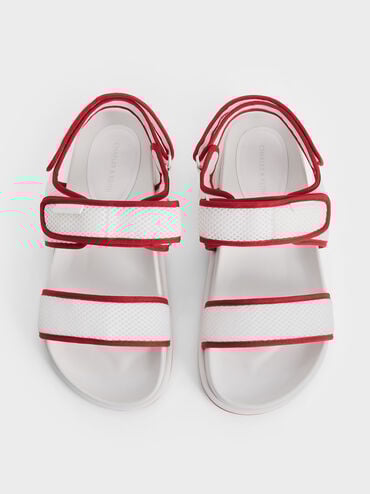 Mesh Contrast-Trim Double-Strap Slingback Sandals, Red, hi-res