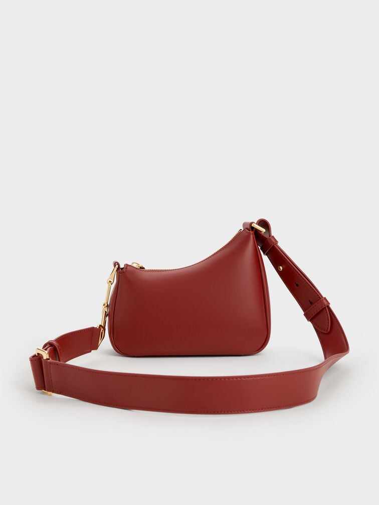 Mini Agatha Chain-Accent Shoulder Bag, Burgundy, hi-res