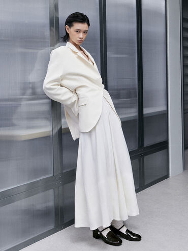 Patent Pearl-Embellished Flower-Buckle Mary Jane Loafers, Black Patent, hi-res