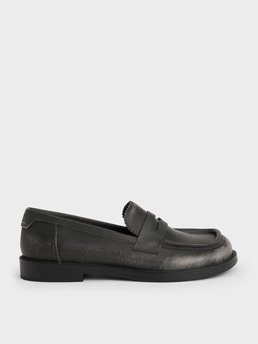 Asymmetric Penny Loafers, Black, hi-res