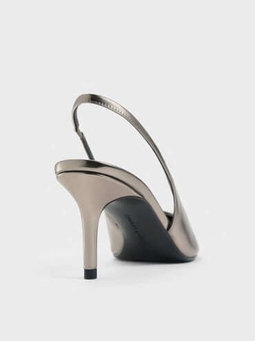 Kaia Metallic Pointed-Toe Slingback Pumps, Pewter, hi-res