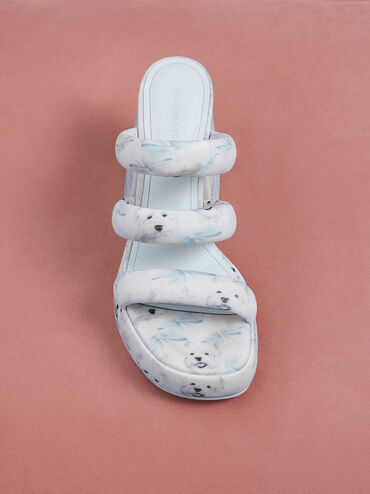 Tattie Dog-Print Puffy-Strap Platform Mules, Light Blue, hi-res