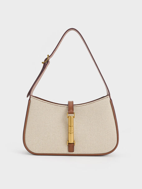 Cesia Canvas Metallic-Accent Shoulder Bag, Chocolate, hi-res