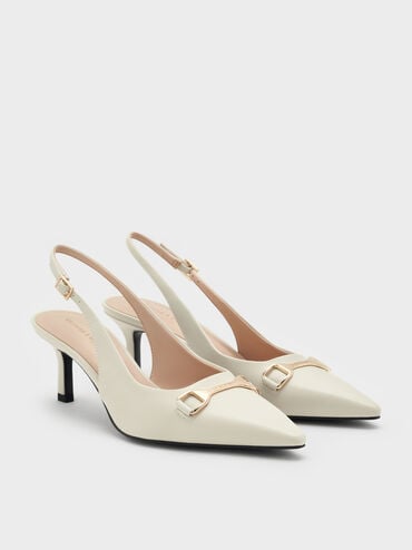 Leslie Metallic-Accent Slingback Pumps, Chalk, hi-res