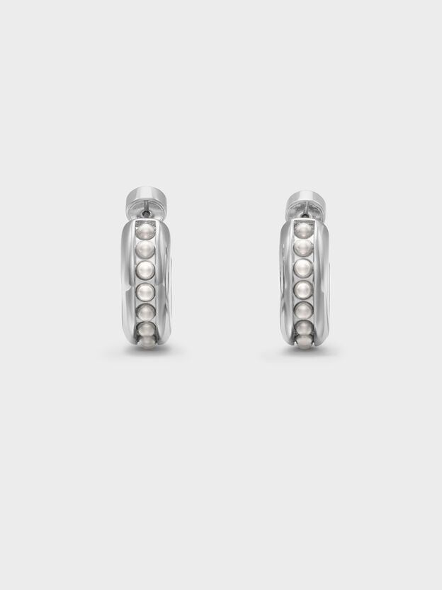 Pearl Open-Hoop Earrings, Silver, hi-res