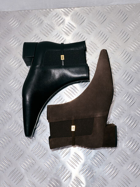 Georgina Suede Tapered Ankle Boots, Dark Brown Textured, hi-res
