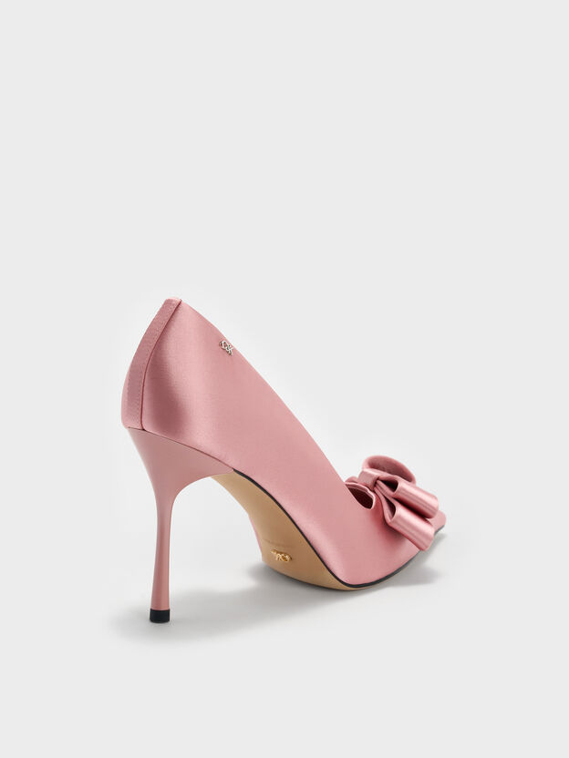 Pleated-Bow Pointed D'Orsay Pumps, Pink, hi-res