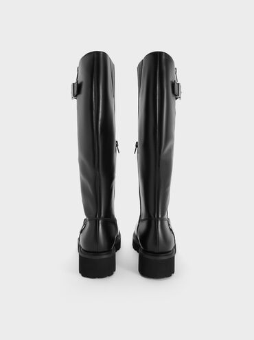 Lyndon Buckled Side-Zip Knee-High Boots, Black, hi-res