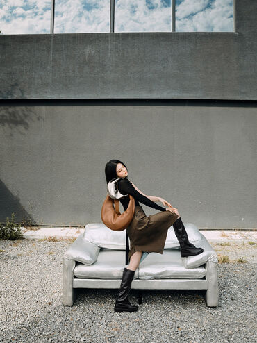 Toni Knotted Crescent Hobo Bag, Chocolate, hi-res