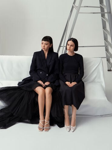 Lace & Mesh Pumps, White, hi-res