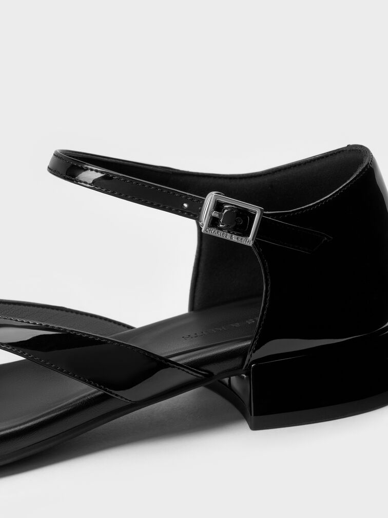Patent Block-Heel Ankle-Strap Thong Sandals, Black, hi-res
