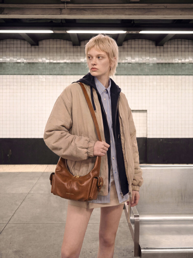 Bessie Side-Pocket Hobo Bag, Distressed Tan, hi-res