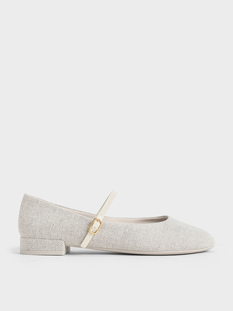 Gertrude Tweed Round-Toe Mary Janes, Light Grey, hi-res