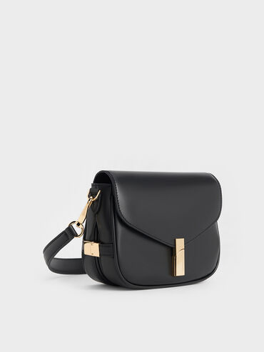 Aurelia Metallic-Accent Saddle Bag, Black, hi-res