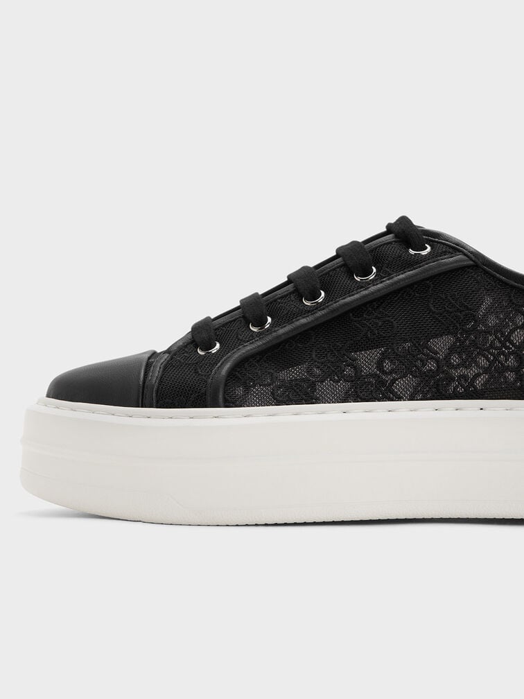 Mesh Flatform Sneakers, Black Textured, hi-res