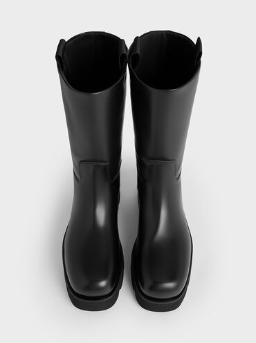 Double Pull-Tab Calf Boots, Black, hi-res