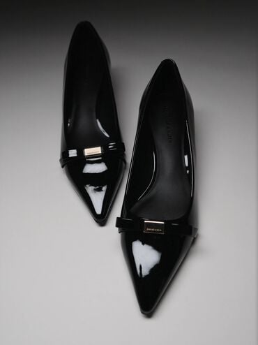 Dorian Patent Bow Pointed-Toe Block-Heel Pumps, Black Patent, hi-res