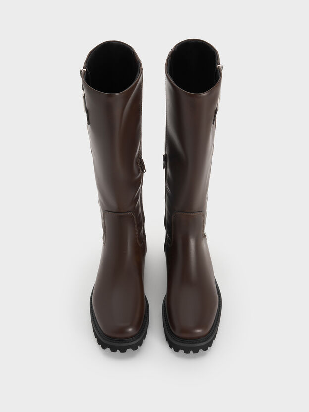 Lyndon Buckled Knee-High Boots, Dark Brown, hi-res