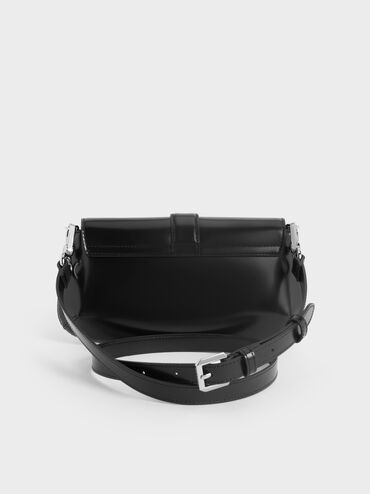 Gabine Leather Elongated Shoulder Bag, Noir, hi-res