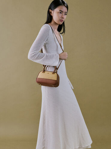 Leather & Raffia Bowling Bag, Neutral Raffia, hi-res