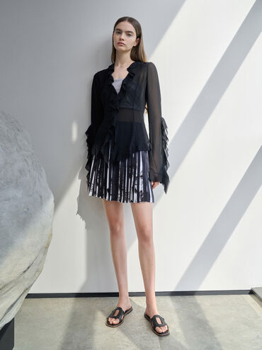 Easley Cut-Out Slide Sandals, Black, hi-res