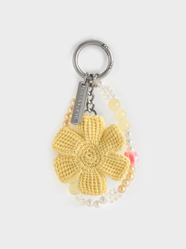 Crochet Flower Beaded Charm, Butter Yellow, hi-res