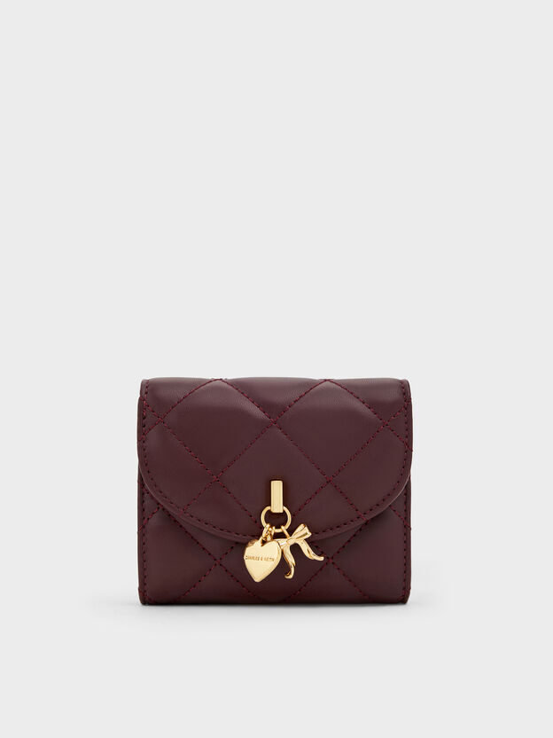 Arrietty Quilted Curved-Flap Wallet, Wineberry Red, hi-res