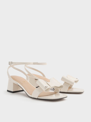 Lu Patent Leather Bow Heeled Sandals, Chalk, hi-res
