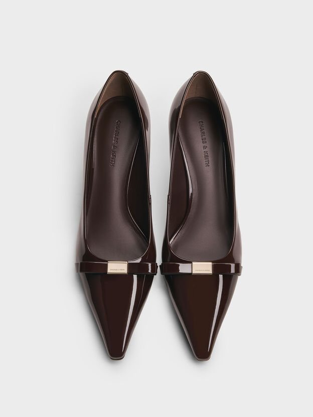 Dorian Patent Bow Pointed Stiletto Pumps, Dark Brown, hi-res