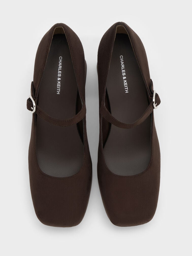 Faux Suede Platform Mary Jane Pumps, Dark Brown Textured, hi-res