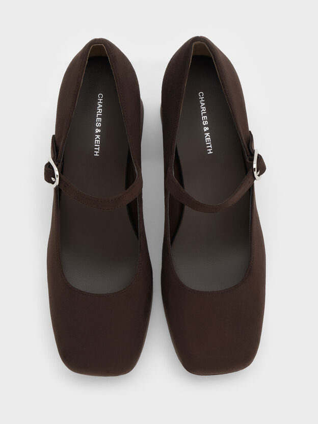 Faux Suede Platform Mary Jane Pumps, Dark Brown Textured, hi-res