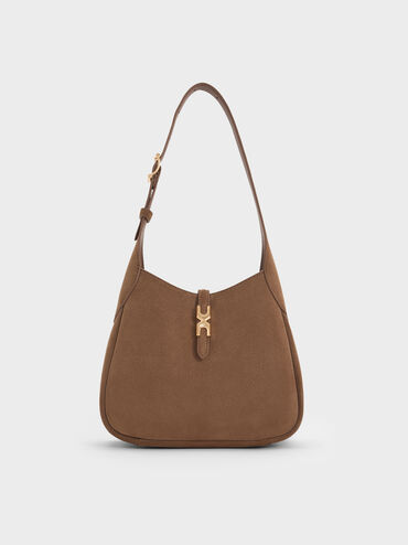 Mini Adalyn Recycled Suede Metallic-Buckle Belted Hobo Bag, Mocha Brown, hi-res