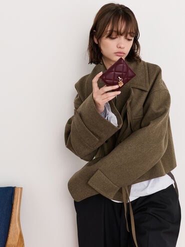 Arrietty Quilted Bow-Heart Charm Curved-Flap Wallet, Wineberry Red, hi-res