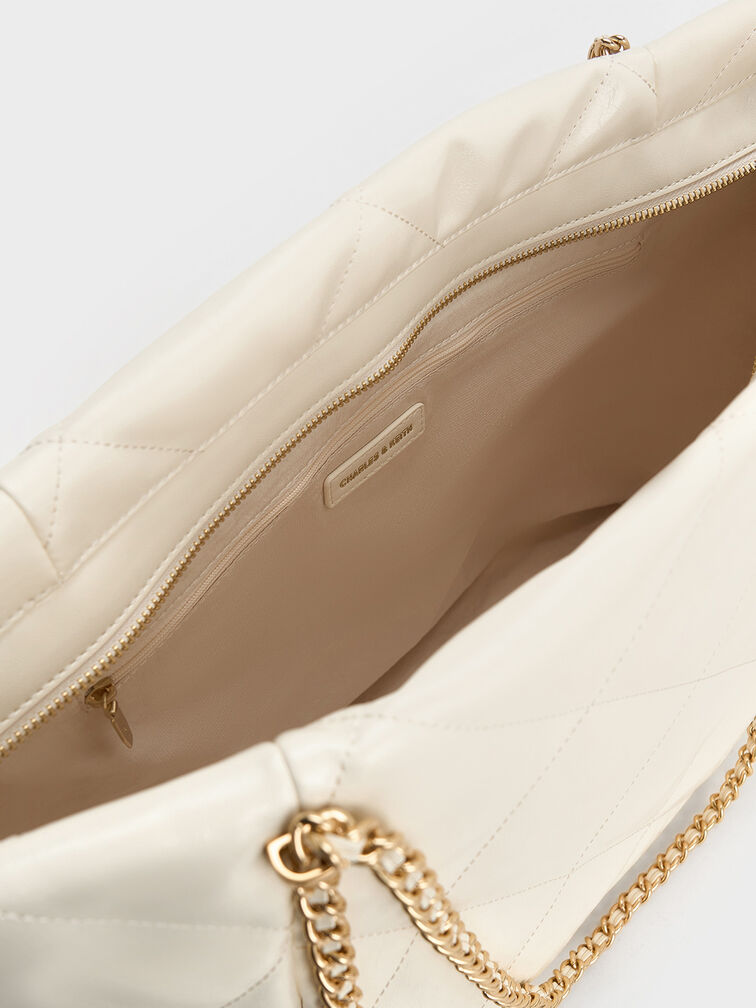 Apfra Quilted Chain-Embellished Tote Bag, Cream, hi-res