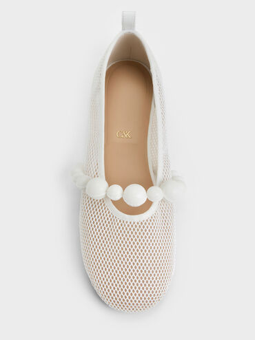 Leather Mesh Beaded Mary Jane Flats, Chalk, hi-res